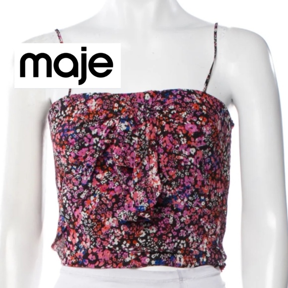 Maje Tops - MAJE black/pink mini floral silk top, 1(S) GD1124